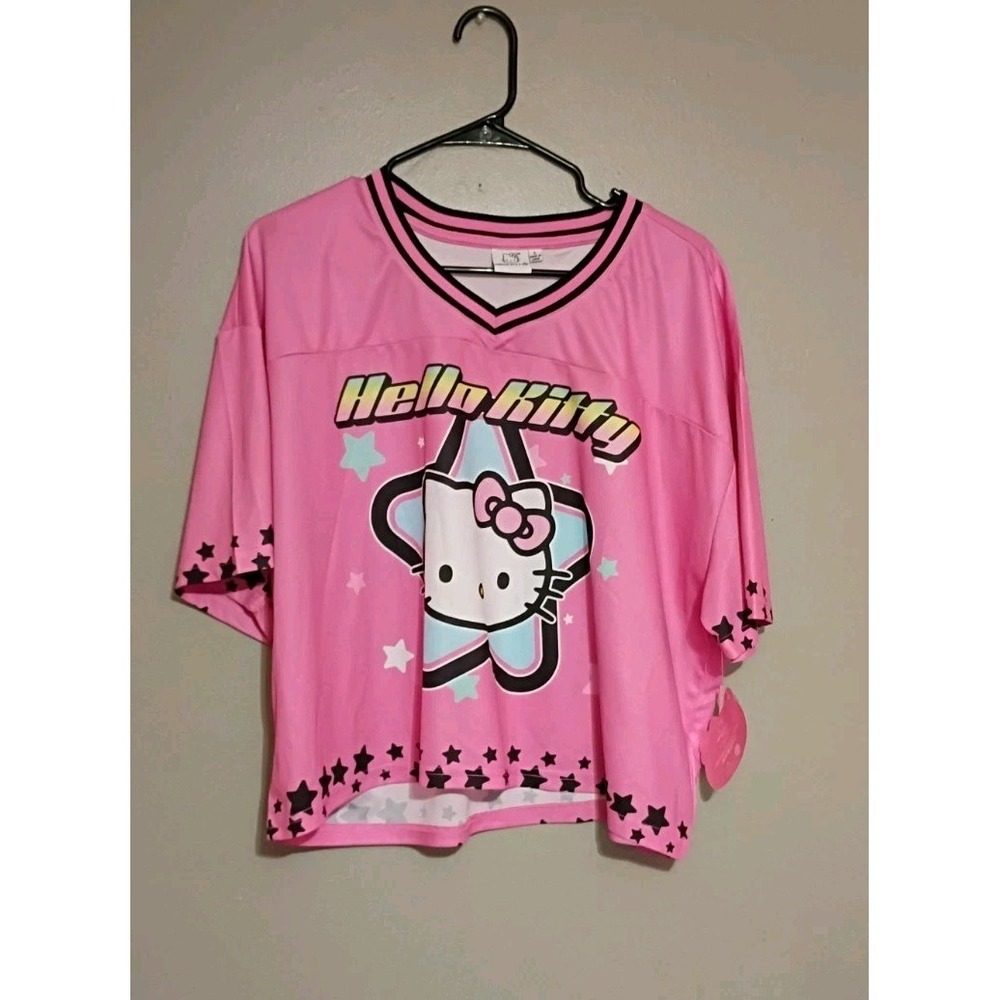 Hello Kitty Women's Plus Cropped Front Back Graphic Football Jersey, Sizes L